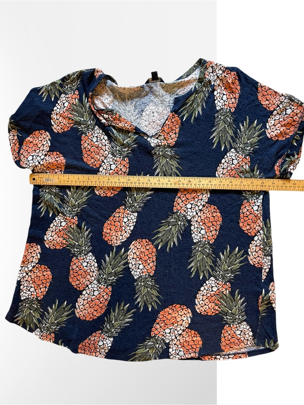 Lucky Brand Navy Pineapple Print V-Neck Top - Picture 7 of 7